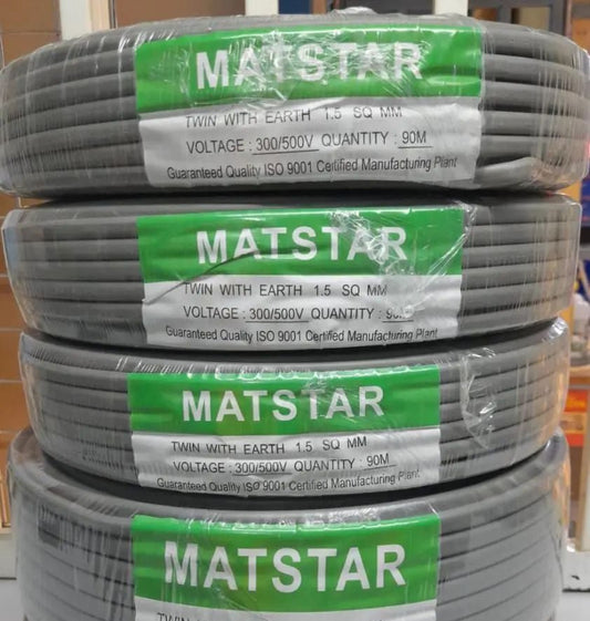MatStar Twin Cable + Earth Flat Power Electrical Cable for AC / DC wiring