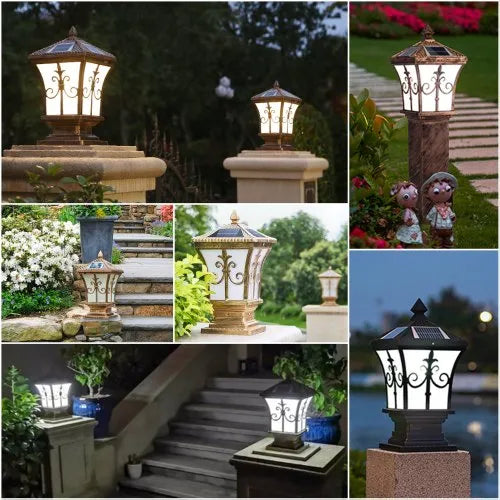 Solar Waterproof Garden Lights, Pillar Head Light Outdoor LED Solar Wall Lamp for Outdoor Garden & Villa Light