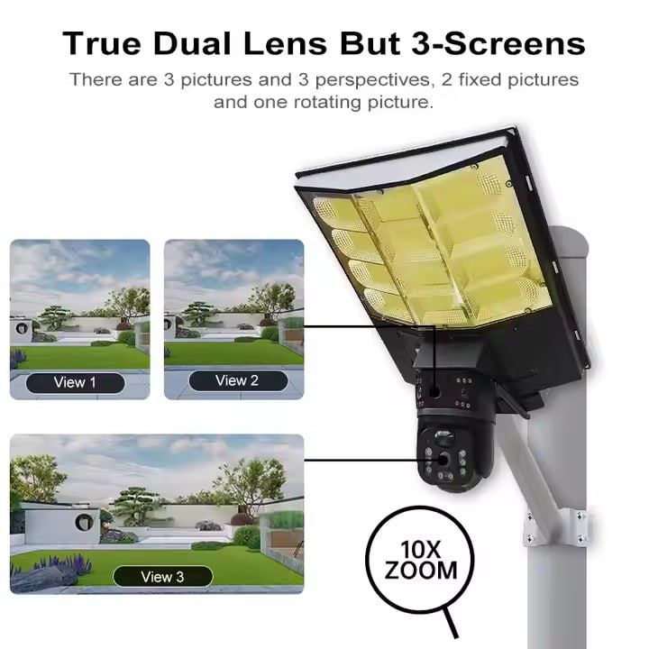 V380pro 2-in-1 4K Street Solar Powered Camera, CCTV with Motion Detection and Dual Lens 4G Network