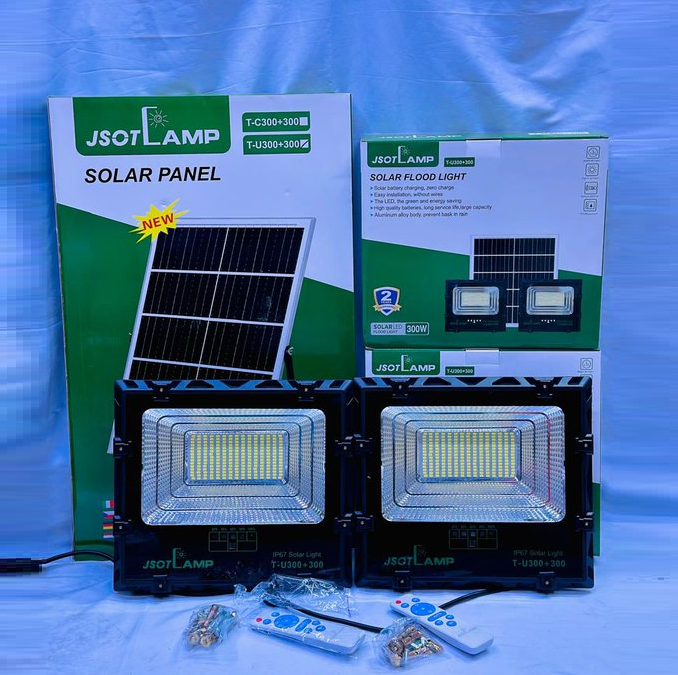 New 2-in-1 Solar Floodlight with sensor Automatic for on/off (2 Lights, 1 Solar Panel)