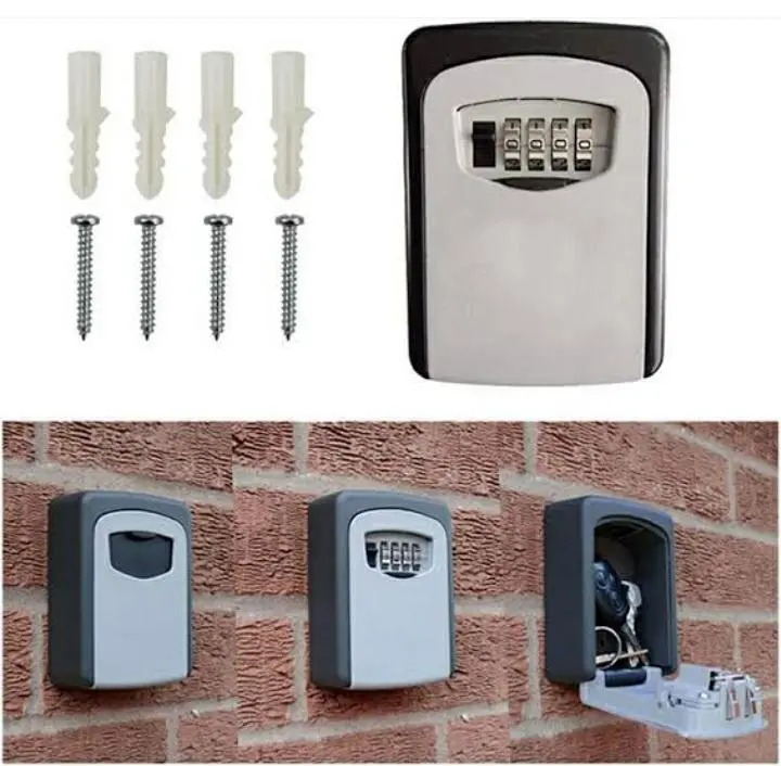 Metallic indoor and Outdoor Waterproof Key Safe Wall Mounted Lock Box with key Combination.