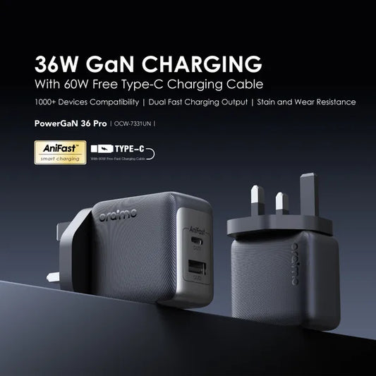 oraimo PowerGaN 36 Pro 36W Wall Charger Kit with Type-C Cable