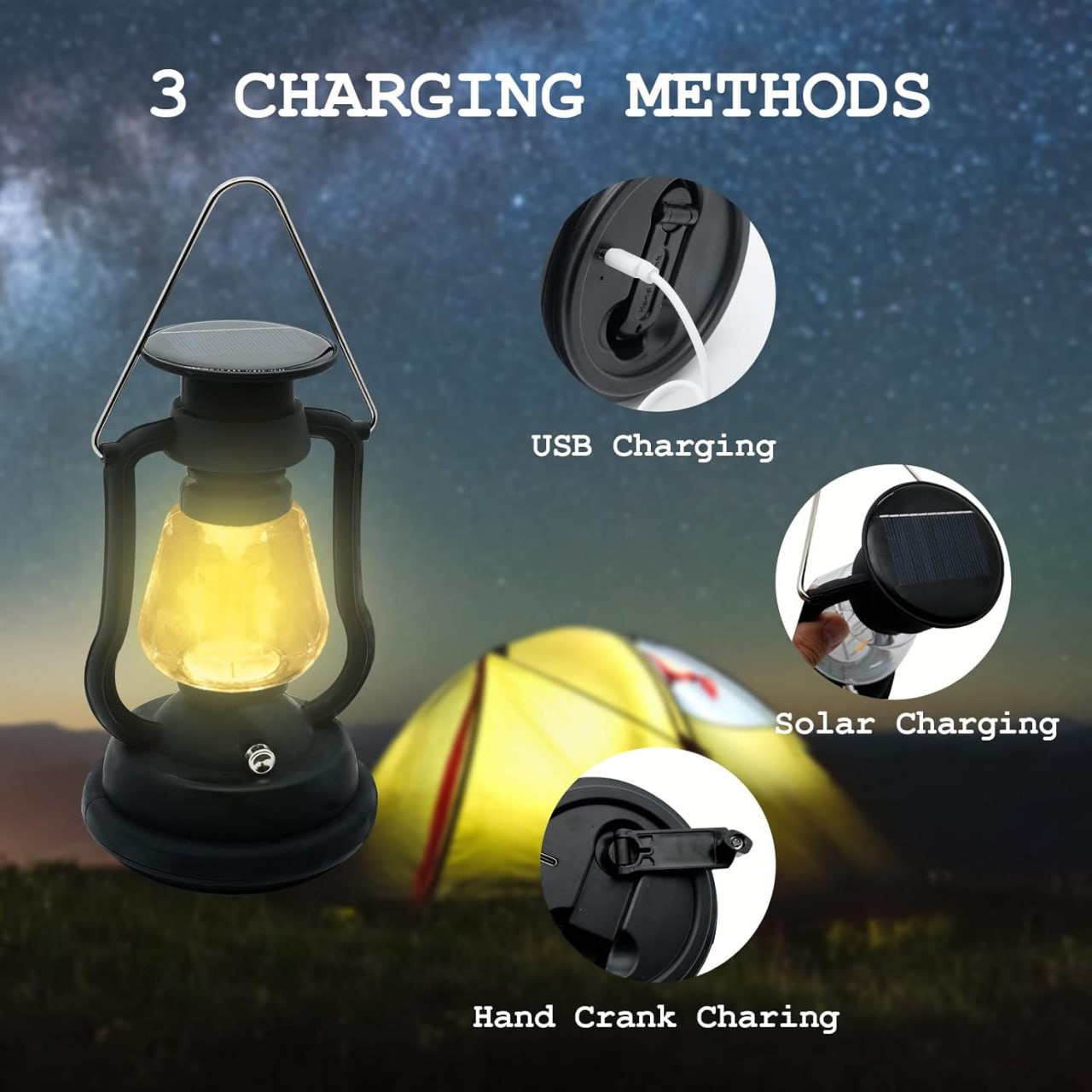 Solar Camping Lantern with Hand Crank for Camping Lights, Waterproof Portable Lamp