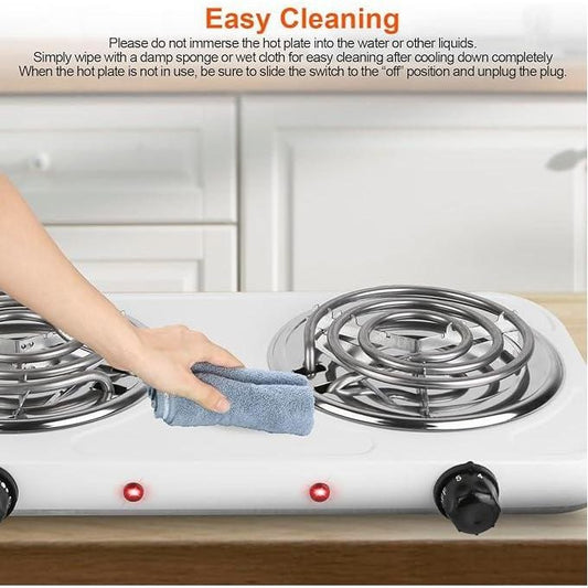 Portable Electric Double Coil Burner with Dual Control, heats up in just 2 mins - 2000 Watts