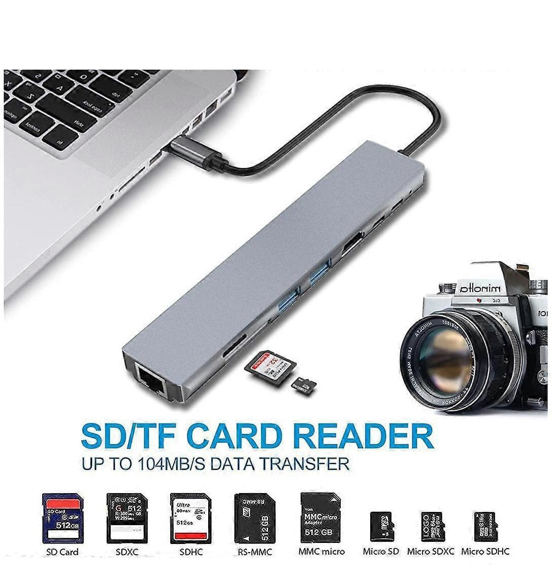 USB C Hub 8 in 1 Type 3.1 to 4K HDMI Adapter with Card Reader RJ45 SD/TF Card Reader PD Fast Charge for Laptop MacBook