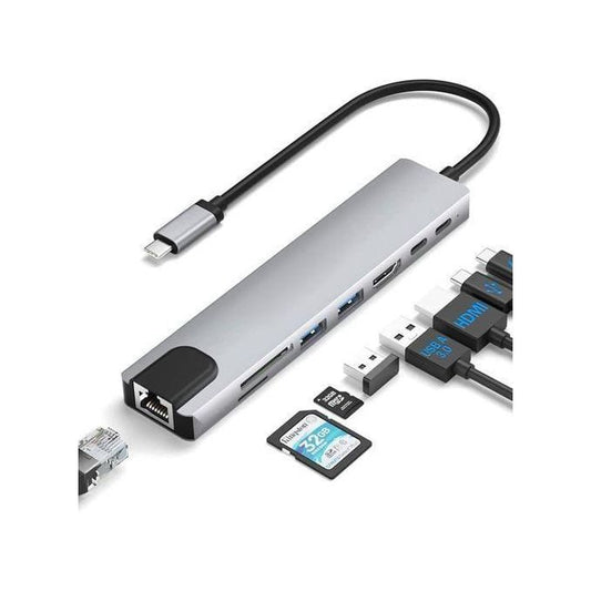 USB C Hub 8 in 1 Type 3.1 to 4K HDMI Adapter with Card Reader RJ45 SD/TF Card Reader PD Fast Charge for Laptop MacBook