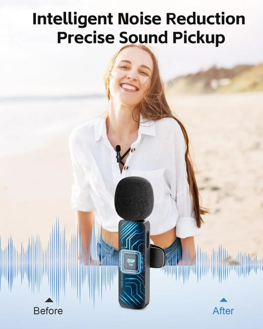 3-in-1 Wireless Mic for iPhone/Android/Camera – Noise Cancelling, Plug & Play, Long Battery