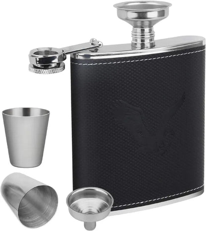 Hip whisky Flask / Bottle Leather Wrapped Stainless Steel 200mls Alcohol Flask Perfect for Men