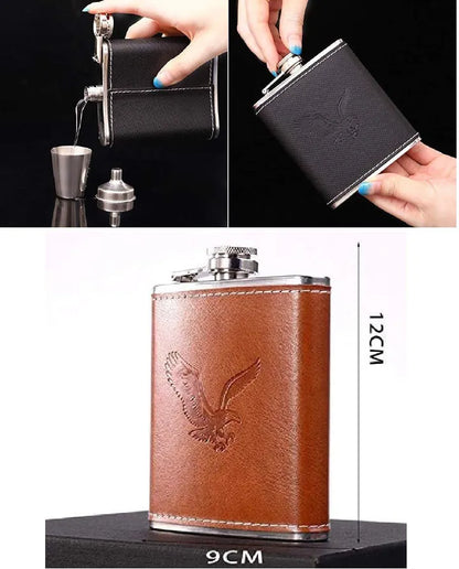 Hip whisky Flask / Bottle Leather Wrapped Stainless Steel 200mls Alcohol Flask Perfect for Men