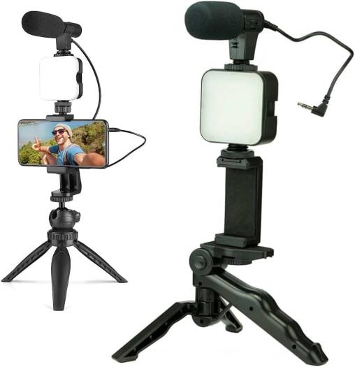 Vlogging Kit - Smartphone Camera Video Kit, Tripod with Shotgun Microphone, Phone Holder
