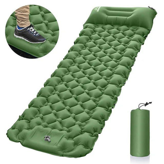 Camping Ultralight Inflatable Sleeping Pad / Mat with Pillow, Built-in Foot Pump, Portable Camping Air Mattress for Backpacking Hiking Traveling Tent