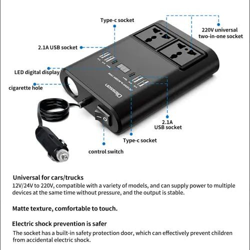Car Power Inverter 150 Watts DC 12V To AC 220V Converter for Car and Home