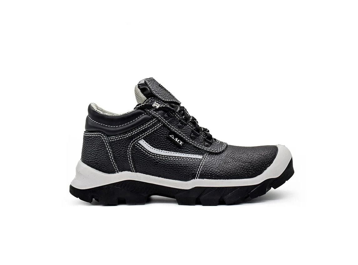 ACE DUMA Safety Shoes- Black (With Gray Strip) Protective Work Boots