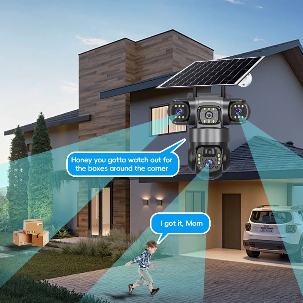 Triple Lens Solar Powered Camera Monitor with  Night Vision and Waterproof Capability