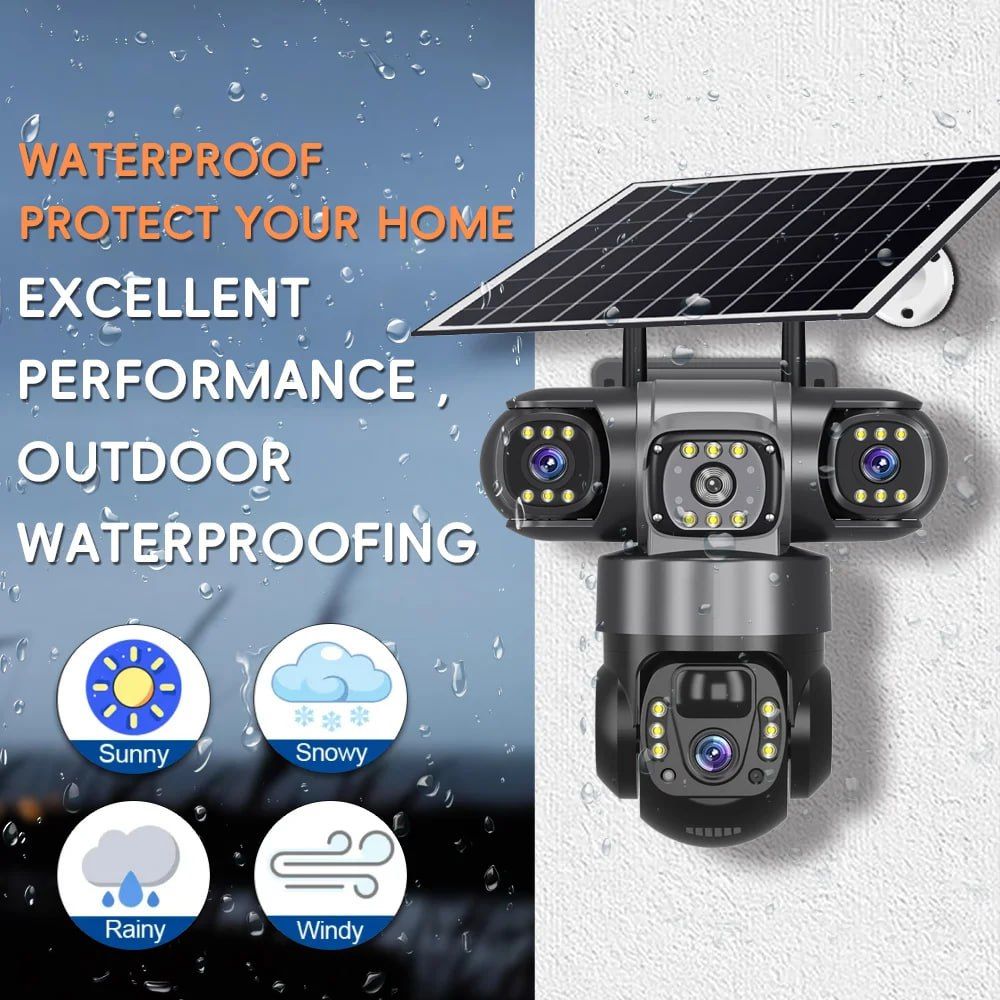 Triple Lens Solar Powered Camera Monitor with  Night Vision and Waterproof Capability