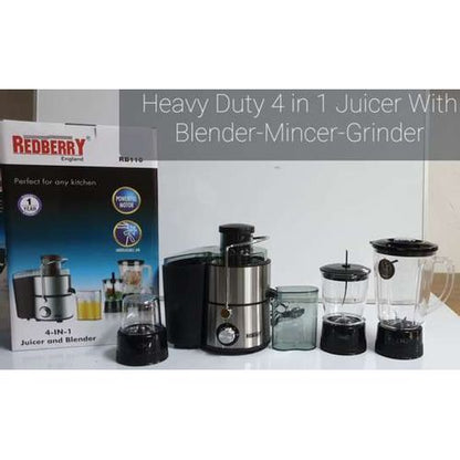 Redberry Juicer 4 in 1 Multifunction heavy duty Electric juice extractor with blender grinder and meat mincer - 500Watt power