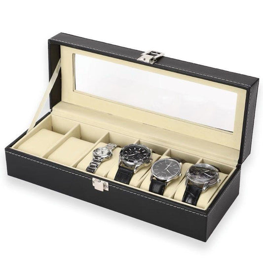 Six Slot PU Leather Watch Storage - Display Case Organizer Gift Box