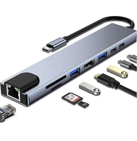 USB C Hub 8 in 1 Type 3.1 to 4K HDMI Adapter with Card Reader RJ45 SD/TF Card Reader PD Fast Charge for Laptop MacBook