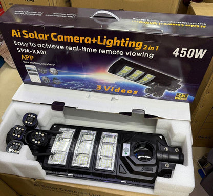 2-in-1 Bright 450W LED Flood Light 3 Lens CCTV Camera