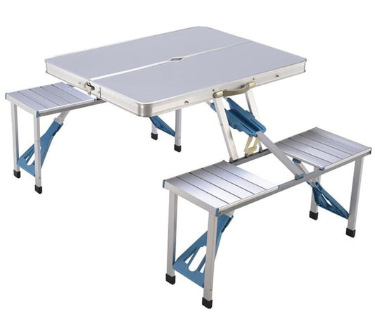 Camping Table Folding Camping Picnic Table with Seats/Umbrella Hole Support That Lightweight and Fold Up Card Suitcase Table Beach Picnic