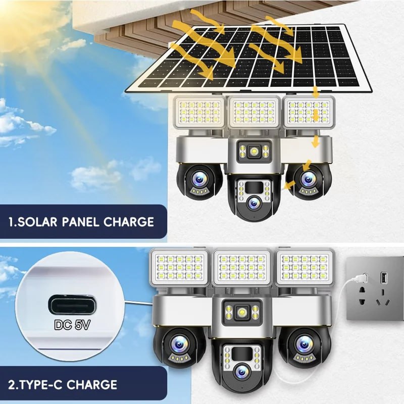 Triple Lens 4G Solar Outdoor Security Camera Solar Powered Surveillance System