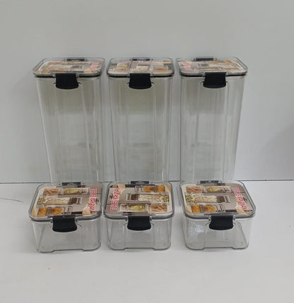 Acrylic Storage Container Set OF 6-PCs (1.8Ltrs x 3pcs + 0.4Ltrs x 3pcs)