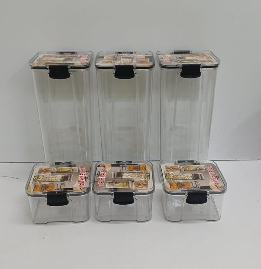 Acrylic Storage Container Set OF 6-PCs (1.8Ltrs x 3pcs + 0.4Ltrs x 3pcs)